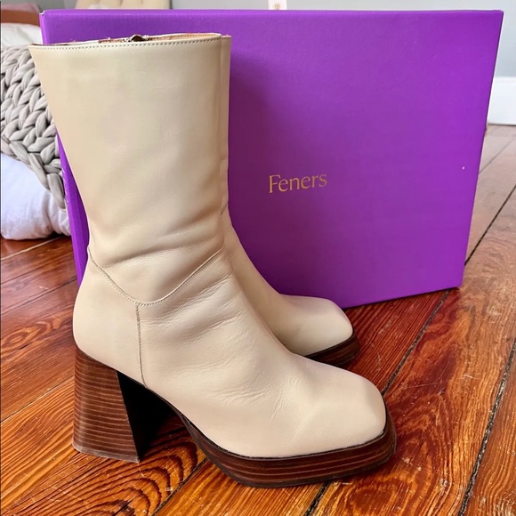 FENERS Le Retro Cream Leather Boots 37 - Picture 2 of 6